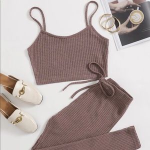 waffle knit cami top and drawstring lounge set